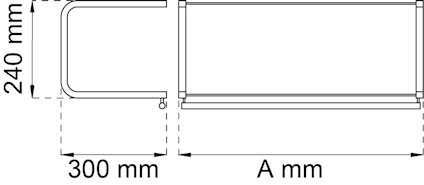 Ritning av en vinkelprofil med längdmått 300 mm och höjdmått 240 mm. Längden anges som A mm.