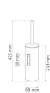 Ritning av en toalettborste med hållare, mått: höjd 425 mm, hållare 243 mm, bredd 59 mm, monteringshöjd 80 mm.