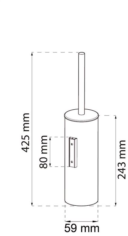 Ritning av en toalettborste med hållare, mått: höjd 425 mm, hållare 243 mm, bredd 59 mm, monteringshöjd 80 mm.