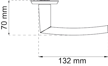 Ritning av objekt med mått: 70 mm höjd och 132 mm bredd.