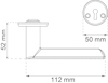 Illustration av ett dörrhandtag med måtten 52 mm i höjd, 112 mm i längd och 50 mm i rosettens diameter.