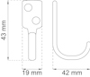 Tvådimensionell ritning av en krok med måtten 43x19 mm och 42 mm.