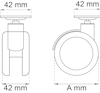 Ritning av hjul med 42 mm diameter och bredd, sedd från sidan och framifrån, med måttangivelser.