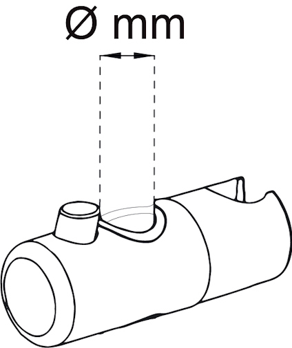 Illustration av en rörkopplingsdel med markeringar för inre diameter, angivet som ø mm, och en pil som visar bredden.