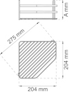 Teknisk ritning av hylla med mått 275 mm x 204 mm.  Vertikalt mått anges som A mm.