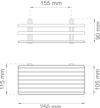 Ritning av rektangulär hylla med mått: 155 mm x 90 mm (höjd), 250 mm x 115 mm (bas).