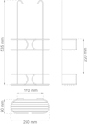 Ritning av hyllplan med mått: höjd 535 mm, bredd 170 mm, djup 90 mm. Sidovy höjd 220 mm, bredd 250 mm.