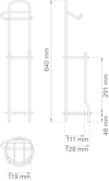 Teknisk ritning av ett rörsystem med måtten 640x291 mm, djup 48 mm och bredd 119 mm.
