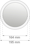 Rund spegel med ytterdiameter 195 mm och innerdiameter 164 mm.