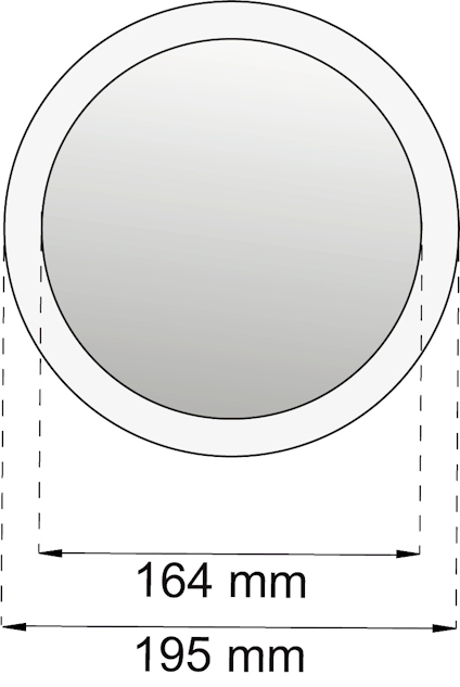 Rund spegel med ytterdiameter 195 mm och innerdiameter 164 mm.