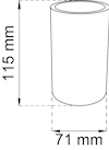 Cylindrisk föremål med höjd 115 mm och diameter 71 mm.