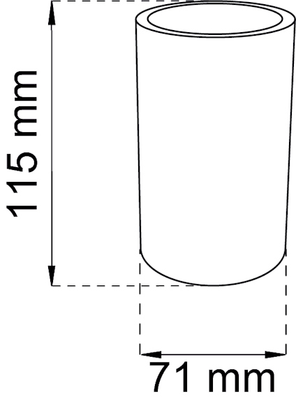 Cylindrisk föremål med höjd 115 mm och diameter 71 mm.