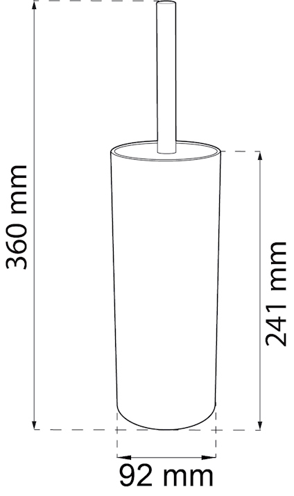 Ritning av en toalettrengörare med måtten 360 mm höjd, 92 mm bredd och 241 mm djup.
