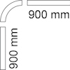 Illustration av en rätvinklig böjning, där båda sidor mäter 900 mm.