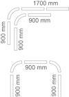 Diagram med raka och böjda linjer märkta 900 mm och 1700 mm.