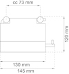 Diagram med mått: 145 mm bredd, 130 mm basbredd, 120 mm höjd, cc 73 mm.