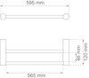 Diagram av rundstång med måtten 595 mm längd, 120 mm höjd, 46 mm diameter, och 565 mm mellan fästpunkterna.