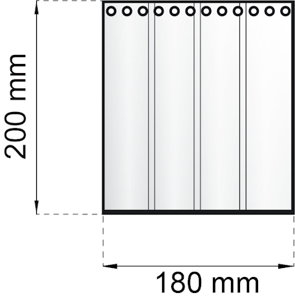 Illustration av en skärpanel med måtten 200 mm x 180 mm och öglor längst upp.