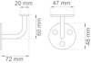 Illustration av ett väggfäste med måtten 20 mm, 47 mm, 48 mm, 60 mm och 72 mm angivna.