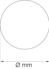 Diagram av en cirkel med texten "Ø mm" under som anger diameter utan specifik måttenhet.