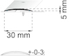 Instruktionsbild som visar måtten 5 mm och 30 mm samt beskriver en skruv och kurvad yta med angiven tolerans på +0-3 mm.