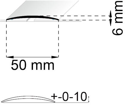 Ritning av en kurvad kupol med mått: diameter 50 mm, höjd 6 mm, krökning +0-10 mm.