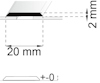 Illustration av en detalj med dimensionerna 20 mm och 2 mm, med texten "+-0".