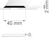 Ritning av en skiva placerad på en plattform med mått: 40 mm längd och 2 mm höjd.
