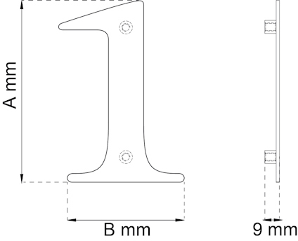 Diagram av en metallprofil i form av en omvänd L, måttangivelser: A mm, B mm, 9 mm.
