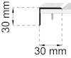 Diagram med en 30 mm kantprofil och skruv som fäster en panel i ett hörn.