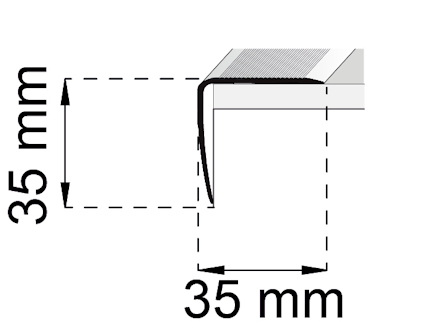 Skiss som visar en L-formad profil med måtten 35 mm x 35 mm.