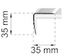 Diagram av en vinkelprofil med måtten 35 mm x 35 mm, visad med streckade linjer och pilar.