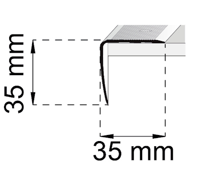 Diagram med en 35 mm bred och 35 mm hög skuggprofil.