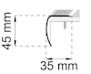 Diagram av en skruvad metallprofil, vinklad 90 grader, med måtten 45 mm och 35 mm markerade.