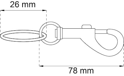Ritning av karbinhake med måttangivelser: 26 mm och 78 mm.