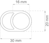 Diagram av en oval form med mått: 30 mm bredd, 20 mm höjd, 16 mm intern bredd.