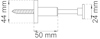 Diagram av en skruv med följande mått markerade: längd 44 mm, bredd 50 mm och 24 mm.