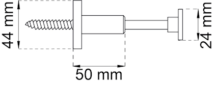 Diagram av en skruv med följande mått markerade: längd 44 mm, bredd 50 mm och 24 mm.