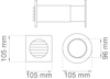Ritning av ventilationsrör med mått: 105 mm x 105 mm kvadrat och 96 mm diameter cirkel.