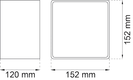 Två fyrkantiga former, en 120x120 mm och en 152x152 mm, med angivna mått.