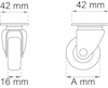 Ritning av hjul med dimensioner: bredd 42 mm, höjd 42 mm, djup 16 mm, sida A.