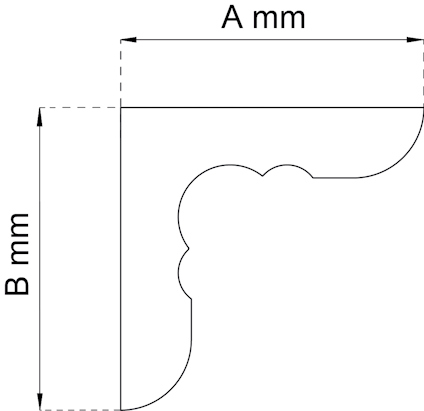 Diagram av en profilerad list med måtten A mm och B mm markerade.