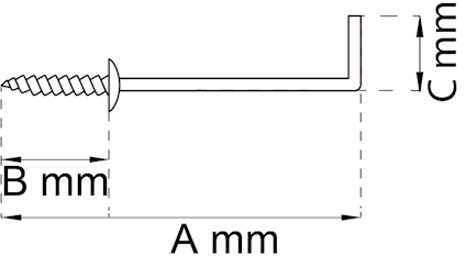 Diagram med skruv och vinklad metallprofil med måtten A mm, B mm och C mm markerade.