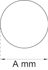 Cirkel med beteckningen "A mm" under, som markerar dess diameter.