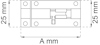 Svartvit ritning av en rektangulär dörrregel med dimensionerna 25 mm x 25 mm och en variabel längd markerad som A mm.