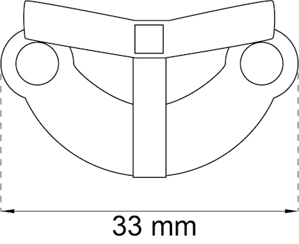 Ritning av ett fäste med måttangivelse 33 mm.