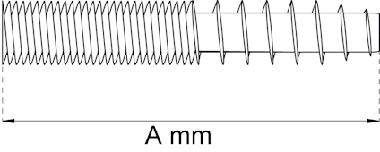 Gängad stång med dimensionen A mm angiven under.