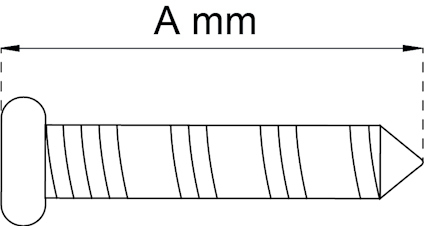 Illustration av en skruv med måttet "A mm" angivet mellan två pilar.