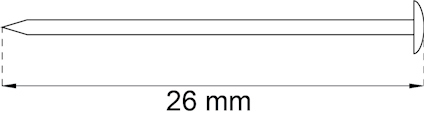 Skiss av en spik med längden 26 mm angiven med pilar på båda sidor.