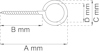 Illustration av en ögonskruv med måttriktningar markerade: A mm, B mm, C mm, D mm.